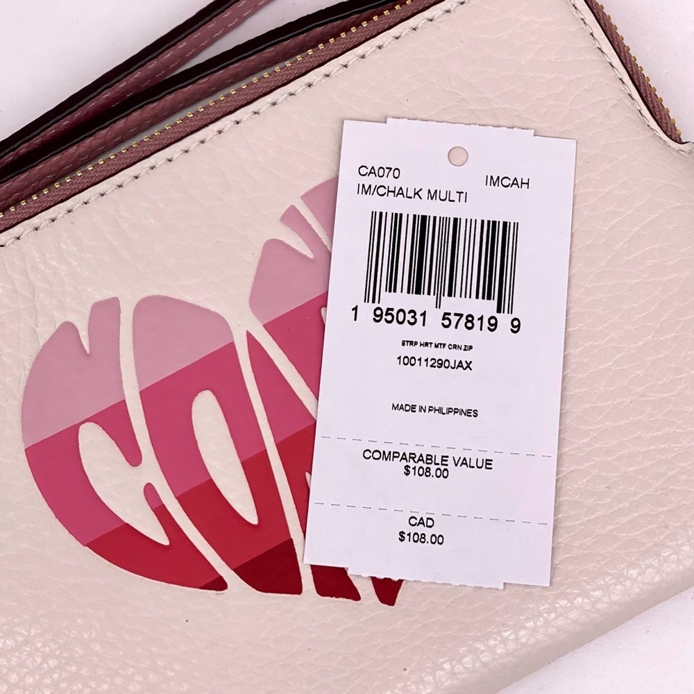 COACH Corner Zip Wristlet Wallet With Stripe Heart Motif - Picture 13 of 15